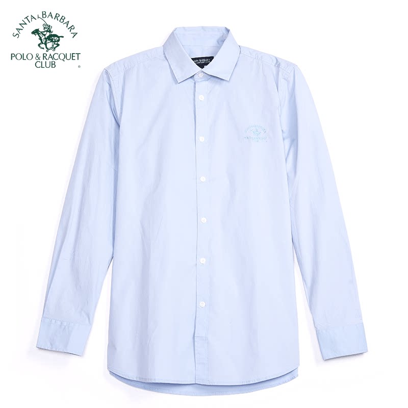 圣大保罗男装衬衫春秋款商务休闲纯色合身版男款扣领长袖中年衬衣