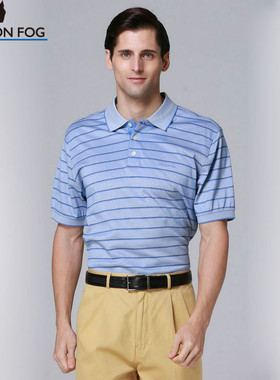 LONDON FOG/伦敦雾专柜男装商务休闲条纹翻领短袖T恤LS11KT207