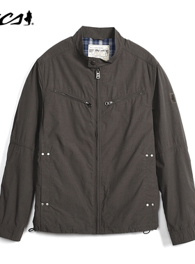 MCS男装专柜同款春秋男士小立领休闲薄款夹克机车手款全棉单外套