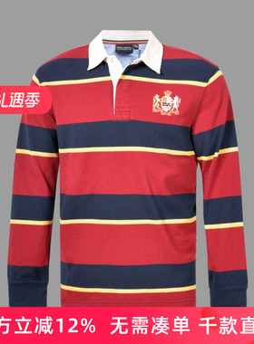 圣大保罗品质男装秋冬季翻领条纹宽松POLO商务长袖T恤衫PW13KT106