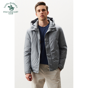 圣大保罗男装冬季合身版男商务休闲连帽纯色厚款保暖白鸭绒羽绒服