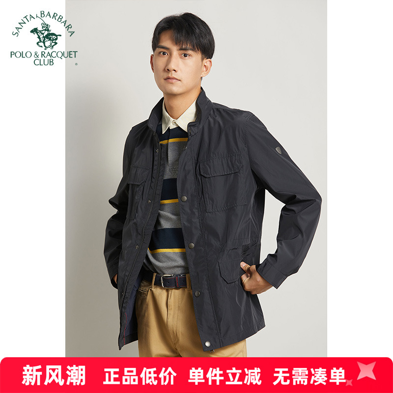 圣大保罗男装立领秋冬款夹克休闲中年单外套百搭潮流POLO上衣服男