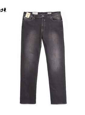 MCS万宝路男装黑色牛仔裤男士春秋宽松直筒洗水做旧微弹休闲长裤
