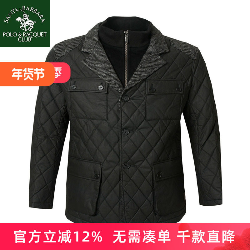 圣大保罗冬季棉衣男大码中年男装休闲西装款外套加棉爸爸装双层领