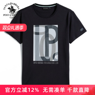 圣大保罗男装夏款圆领100%棉休闲短袖T恤打底衫印花衫舒适POLO短T