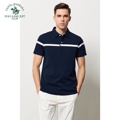 圣大保罗男士t恤短袖纯棉中年爸爸夏装条纹polo衫中老年人合身版