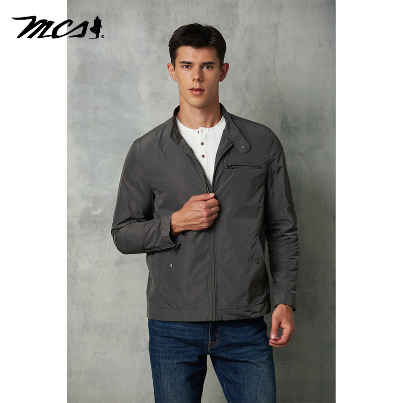 MCS商场同款男装春秋夹克立领休闲薄款外套机车款上衣男防风防雨