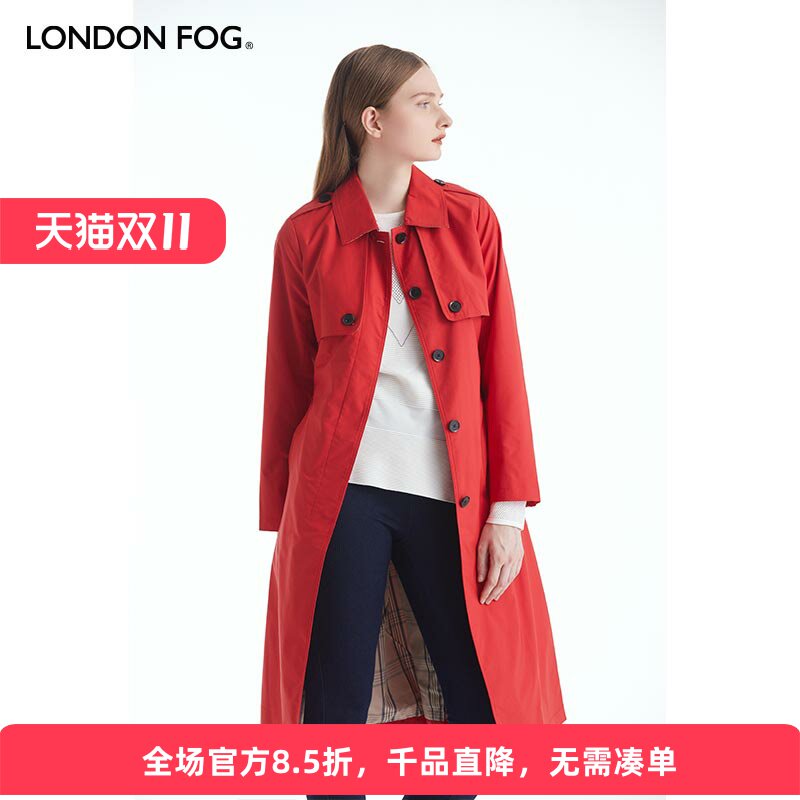 伦敦雾英伦中长款女单排扣风衣