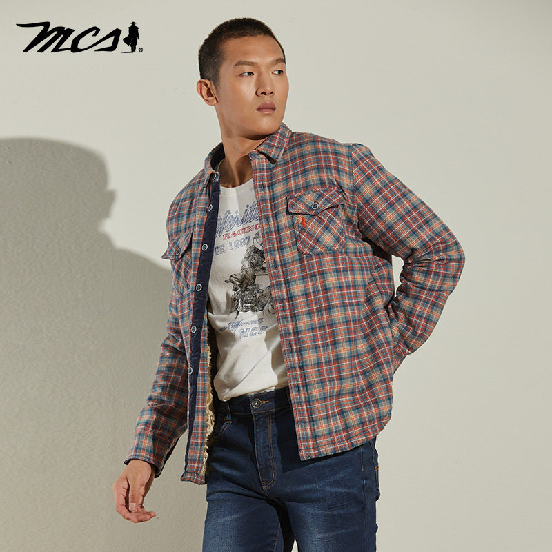 MCS男装冬季男士衬衫款棉衣棉袄加厚保暖休闲毛里棉服大码父亲装