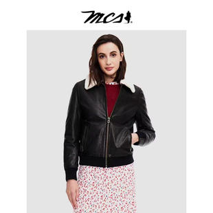 MCS皮衣女冬款毛翻领绵羊皮真皮羽绒夹克外套女宽松休闲保暖上衣