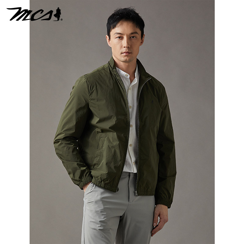 MCS男装春夏薄款立领休闲单外套夹克男士美式透气简约百搭修身