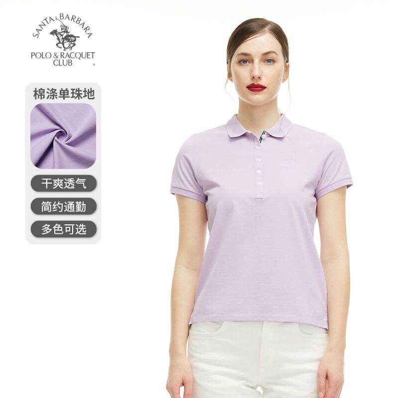 圣大保罗女装多色混纺短袖t恤夏装新款中年妈妈polo衫宽松翻领