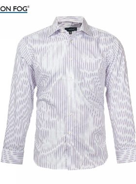 LONDON FOG/伦敦雾男装春夏款衬衣棉质条纹休闲长袖衬衫LS11WH023