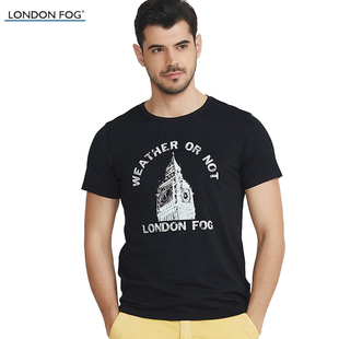 LONDON FOG/伦敦雾男装夏季新款圆领全棉休闲短袖T恤打底衫印花衫