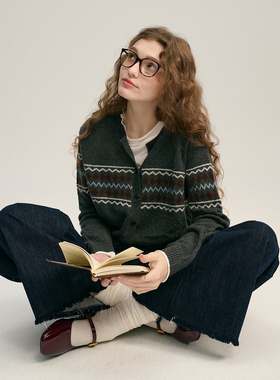 DIGBUTY温柔入秋'软糯羊驼毛衣女款2025新款开衫费尔岛羊毛针织衫