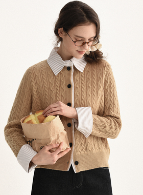 DIGBUTY伦敦学院'全羊毛老钱风毛衣女款内搭外穿开衫假两件高级感