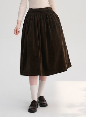 DIGBUTY'格兰芬多学院'灯芯绒半身裙秋冬新款手工捏褶a字蓬蓬裙女