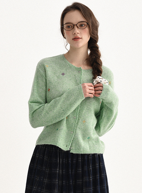 DIGBUTY春日多巴胺'羊毛浅绿色毛衣女开衫圆领打底超好看慵懒针织