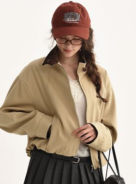 DIGBUTY巴恩少女'纯棉今年流行漂亮的外套女2026春季新款短款棕色