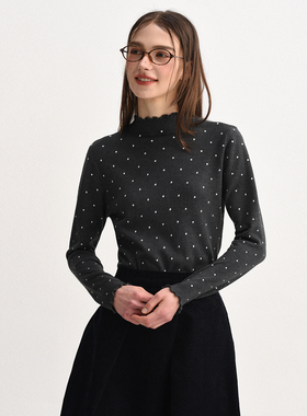 DIGBUTY糖果屋'羊毛超好看内搭打底衫冬季半高领木耳边波点女上衣