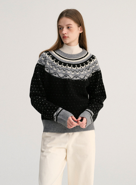 DIGBUTY全羊毛费尔岛毛衫2025加厚圆领内搭针织衫慵懒冬季新款女