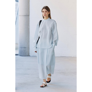 日本進(jìn)口肌理感3種造型飄帶襯衫 Maou Create 女夏 a字半裙套裝