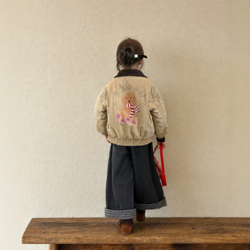 女童冬季印花立领夹克外套秋冬季新款拉链开衫卡通加厚棉服上衣潮
