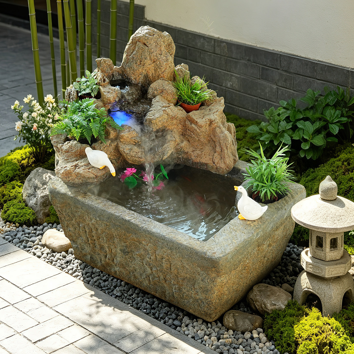 假山流水落地鱼池景观摆件