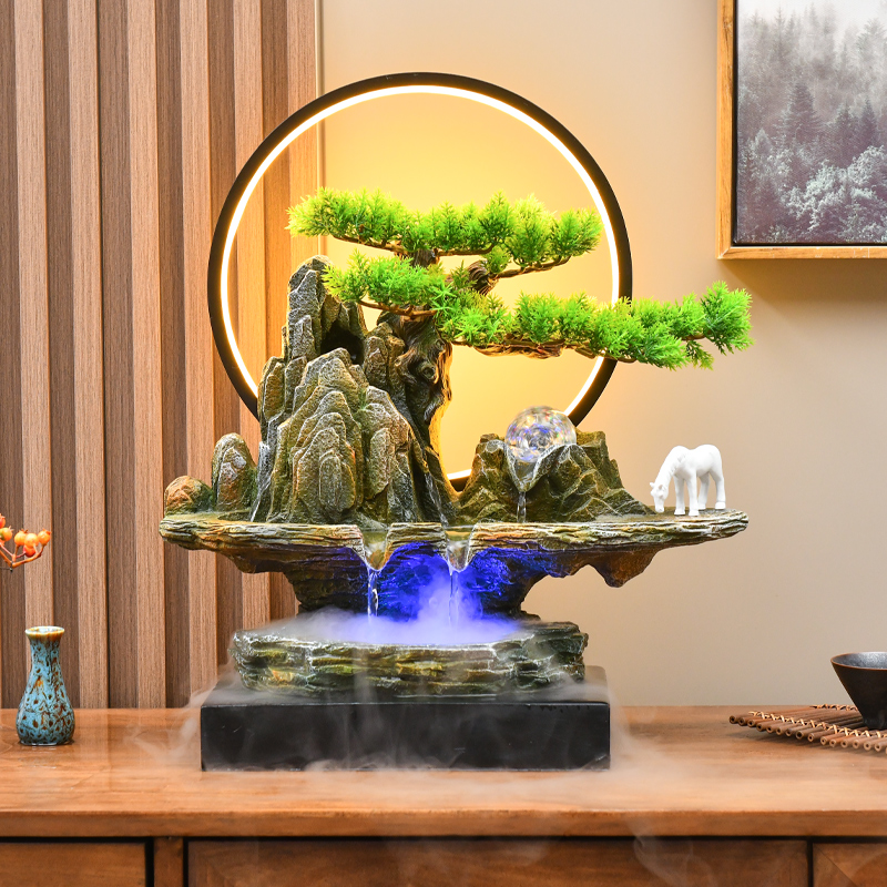 中式风喷泉店铺开业礼物假山流水