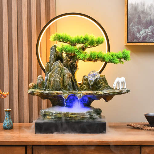 中式风喷泉店铺开业礼物假山流水
