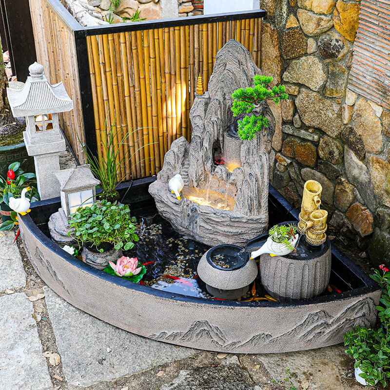 庭院生态鱼池大型假山流水喷泉阳台花园室外落地景观摆件露台布置