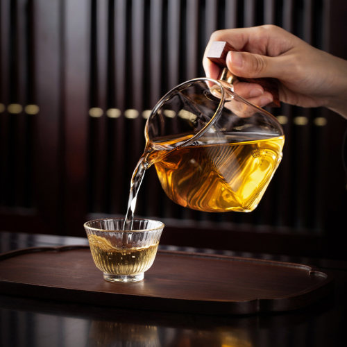 鑫凤祥耐热玻璃木把公道杯分茶器茶K道配件四方公杯四方形