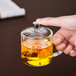 耐热玻璃杯办公杯家用带把带盖会议杯花茶杯绿茶泡茶杯茶杯子