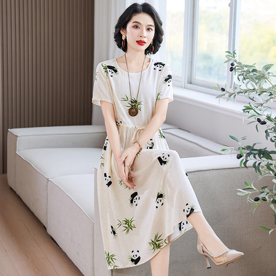 中年妈妈洋气棉绸连衣裙女夏季