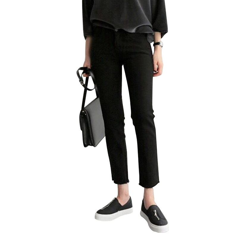 黑色牛仔裤女2020春秋新款小个子八分裤弹力毛边显瘦九分直筒女裤