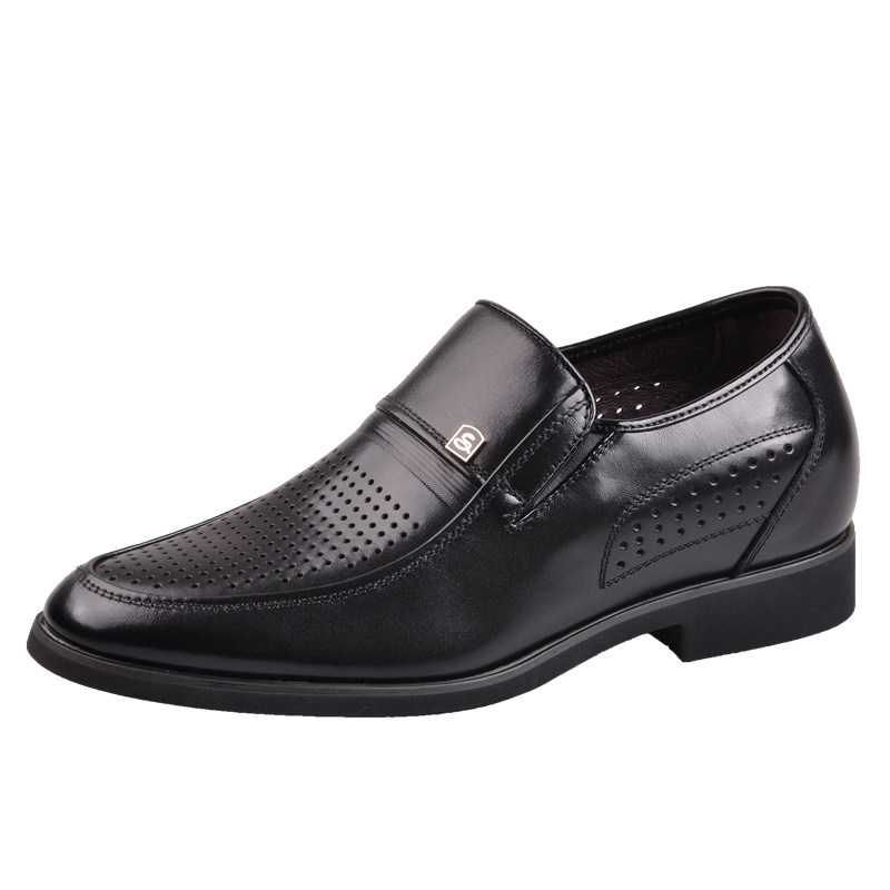 夏季内增高凉鞋男士8cm商务休闲镂空透气洞洞男鞋白色正装真皮鞋