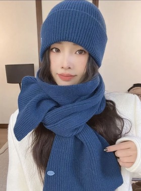 【30羊毛帽子围巾】针织帽帽子圆顶秋冬克莱因蓝针织极简帽保暖