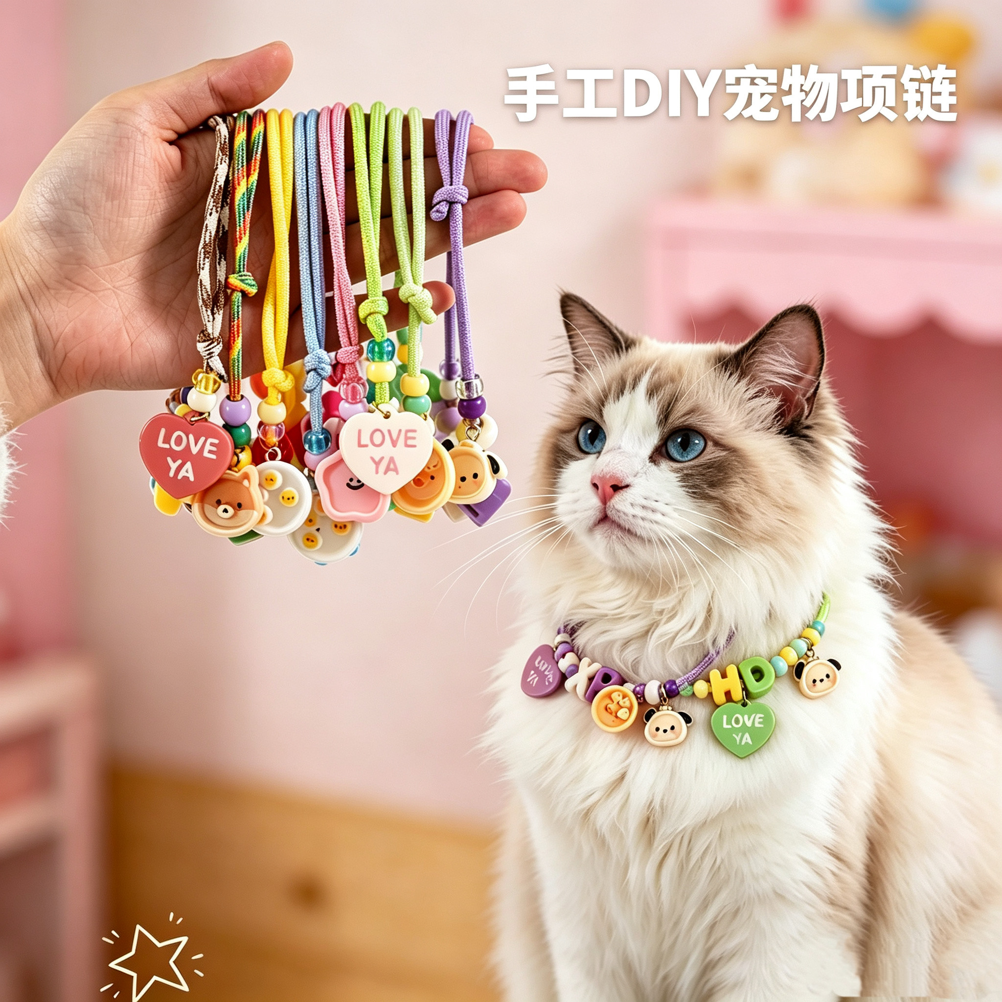 猫咪项圈手工DIY材料包狗狗项圈不勒脖子宠物饰品可调节项链挂绳