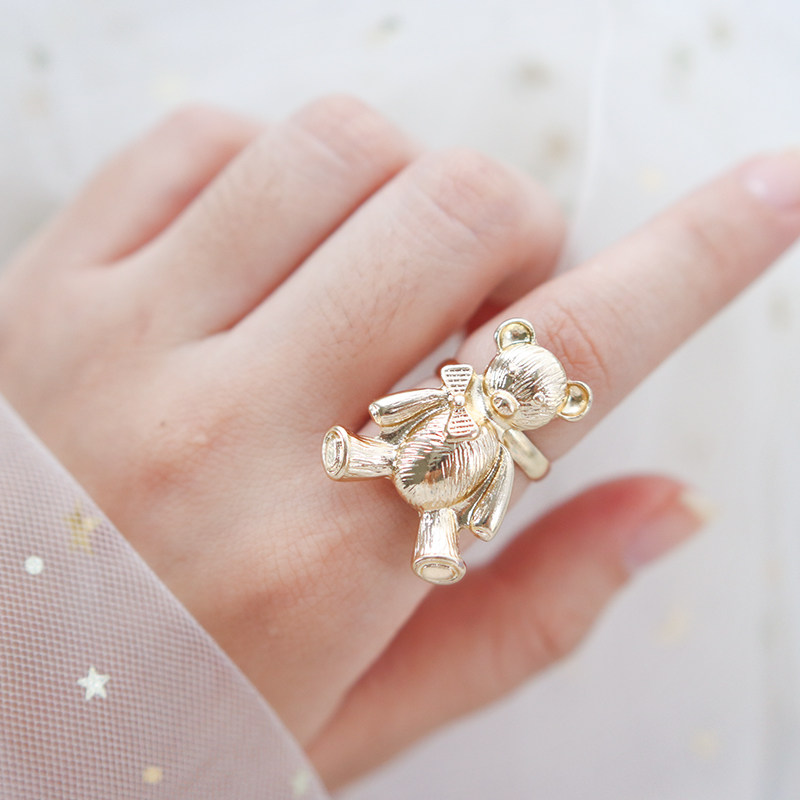 拾壹纪「戴蝴蝶结的熊」可爱卡通熊娃娃少女心日系ins风小熊戒指