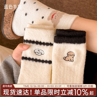 袜子女款 加绒加厚少女堆堆袜珊瑚绒可爱防臭透气中筒袜女 秋冬新款