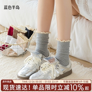 袜子女2025新款 中筒袜无骨高弹透气女袜日系蕾丝花边小腿袜 爆款