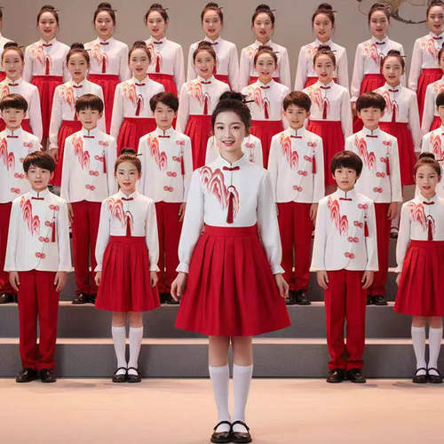 儿童初中小学生女童中国风合唱红色爱国朗诵演讲比赛万疆演出服装