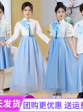 六一儿童小学生女童中国风合唱红色爱国主题朗诵演讲比赛演出服装