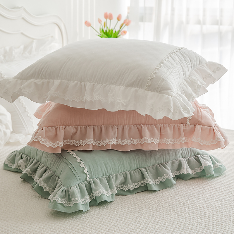 无尘高密度有机棉靠枕 蕾丝花边韩国荷叶边枕套 （可以定做尺寸）