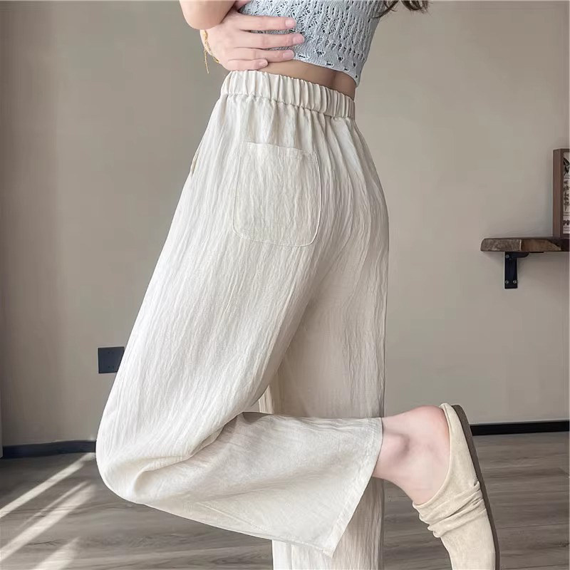 亚麻窄版阔腿裤女夏季薄款2026新款棉麻小个子九分休闲直筒冰丝裤