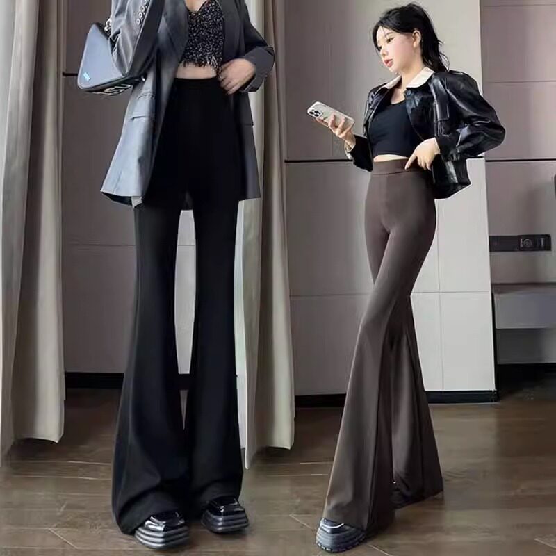 黑色微喇西装裤女春秋2024新款高腰显瘦小个子休闲阔腿喇叭马蹄裤