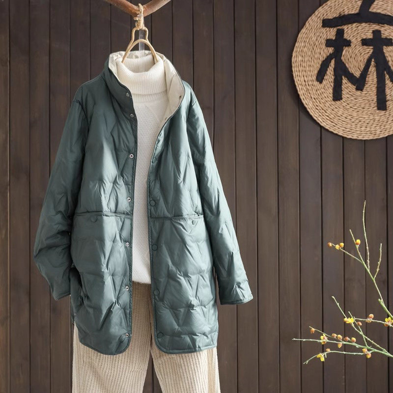 轻薄羽绒服女秋冬季2025新款韩版时尚洋气中长款白鸭绒两面穿外套