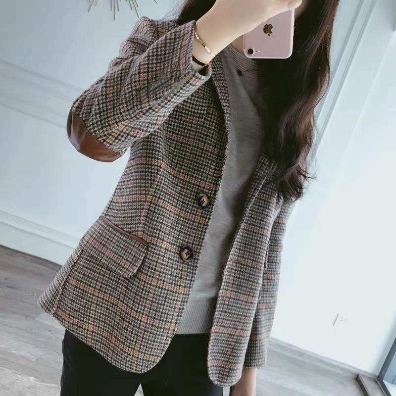 格子西装外套女春秋025新款韩版英伦风短款高级毛呢休闲小西服女