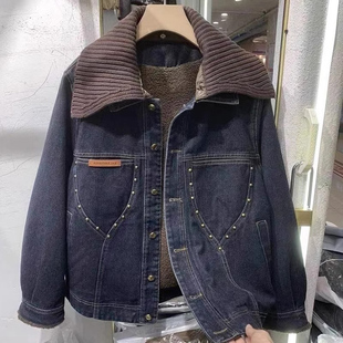 牛仔外套女秋冬季2025新款宽松大码慵懒风加绒加厚小个子夹克上衣