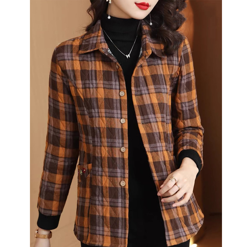 格子衬衫女士秋冬加厚2025新款时尚洋气夹棉棉衣棉服棉袄外套上衣